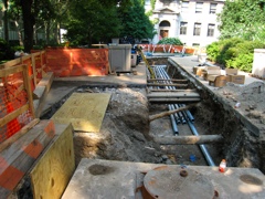 The driveway between Founders and Flexner is pretty much gone for now